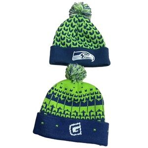 NFL Seattle Seahawks Football Bundle of 2 Green Blue Beanie Hats